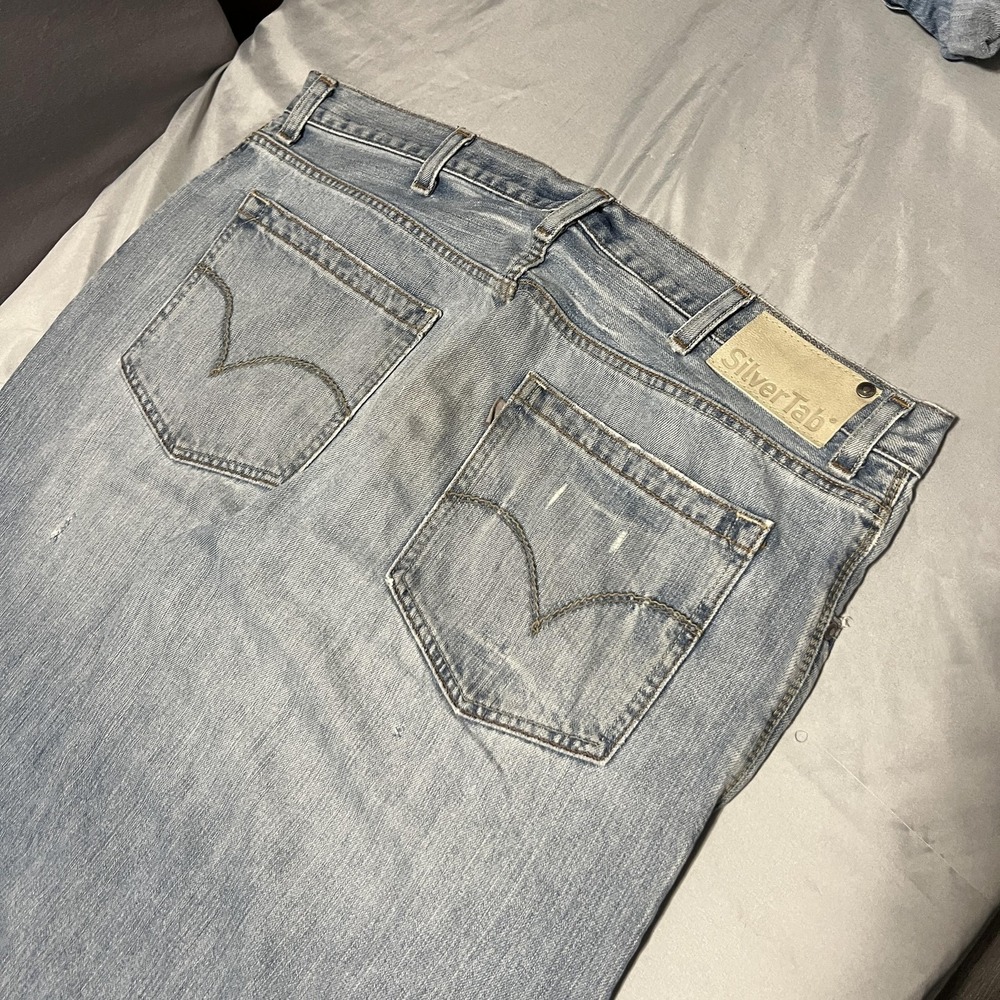 Levis SilverTab Baggy Jeans Mens 38x30 Blue Wash Relaxed Wide Leg Distressed - Picture 5 of 8